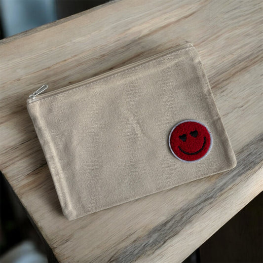 Valentine Red Smiley Canvas Makeup Bag