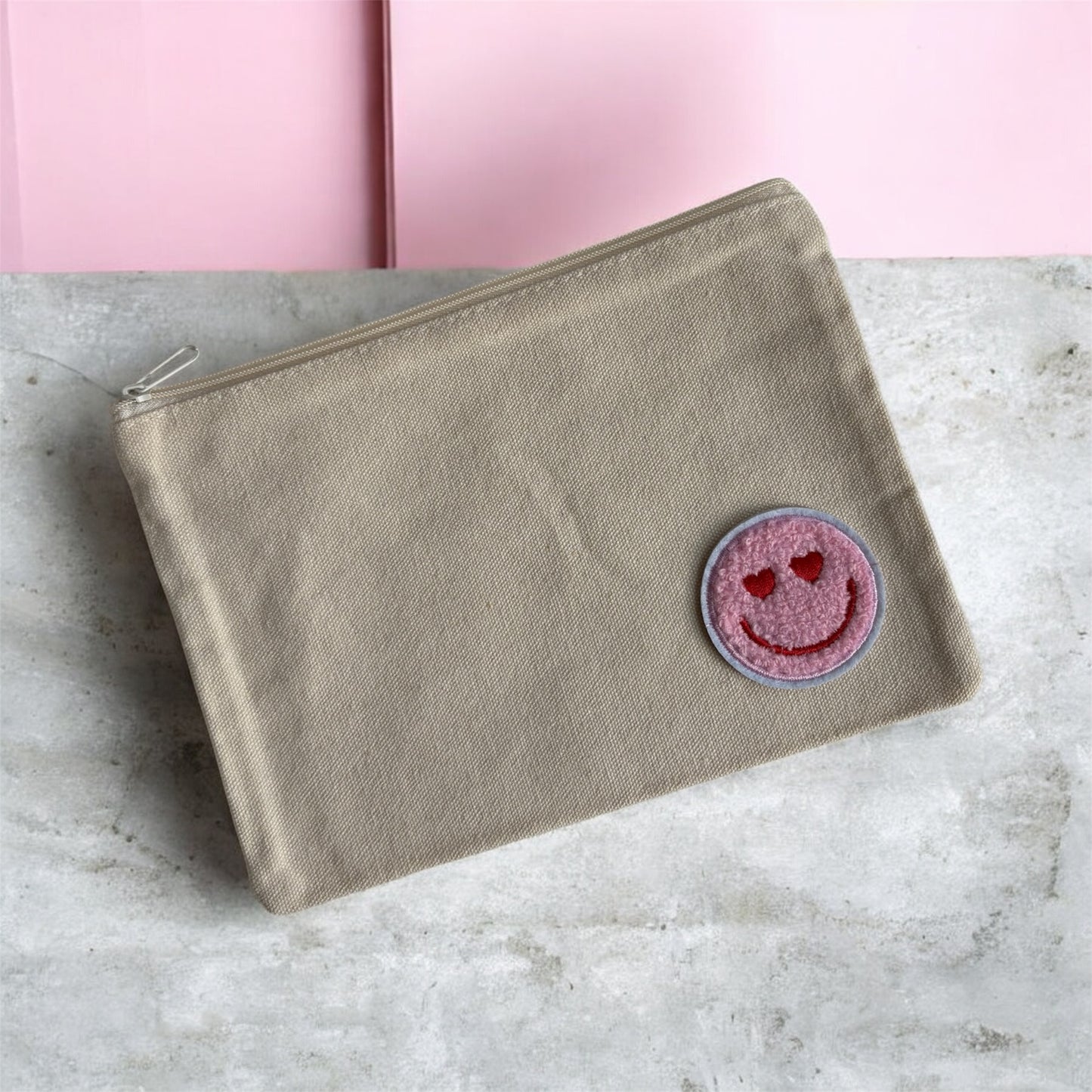 Valentine Pink Smiley Canvas Makeup Bag