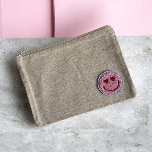 Valentine Pink Smiley Canvas Makeup Bag